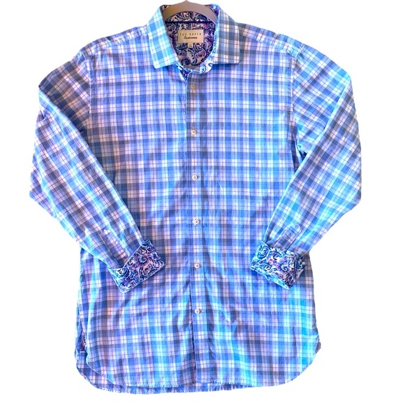 Ted Baker Other - Ted Baker Endurance Plaid Paisley Button Up Dress Shirt -Blue White - 16.5 34/35